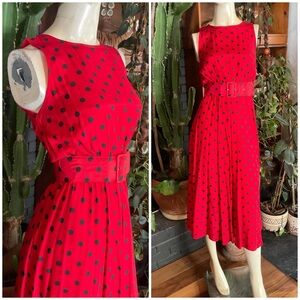 Vintage Polka Dot Fit n Flare Belted Pretty Woman Rockabilly Dress